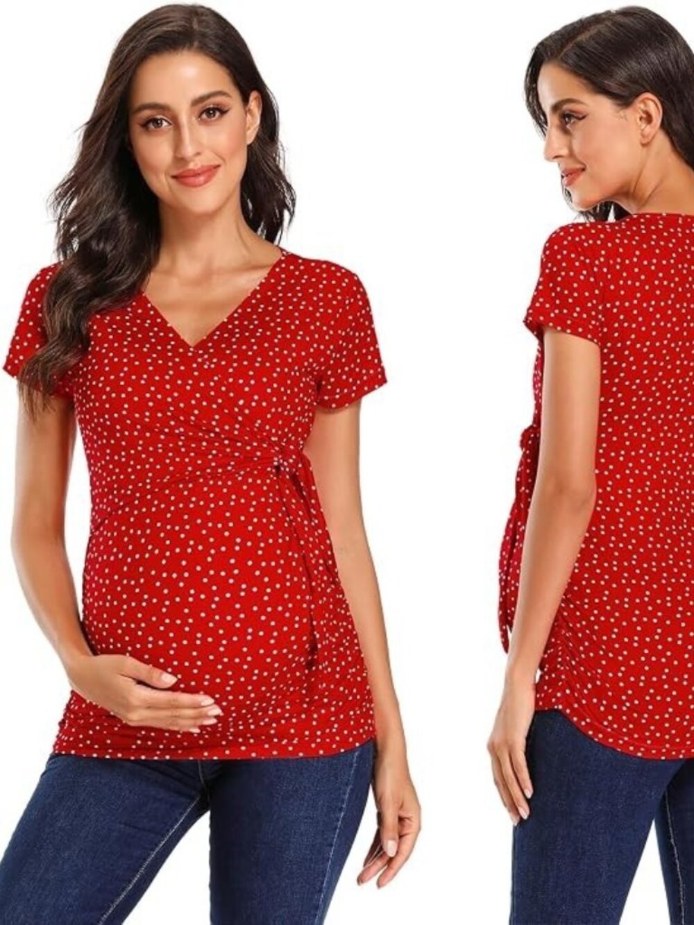 Red with White Dot Maternity Postpartum Top NWOT
